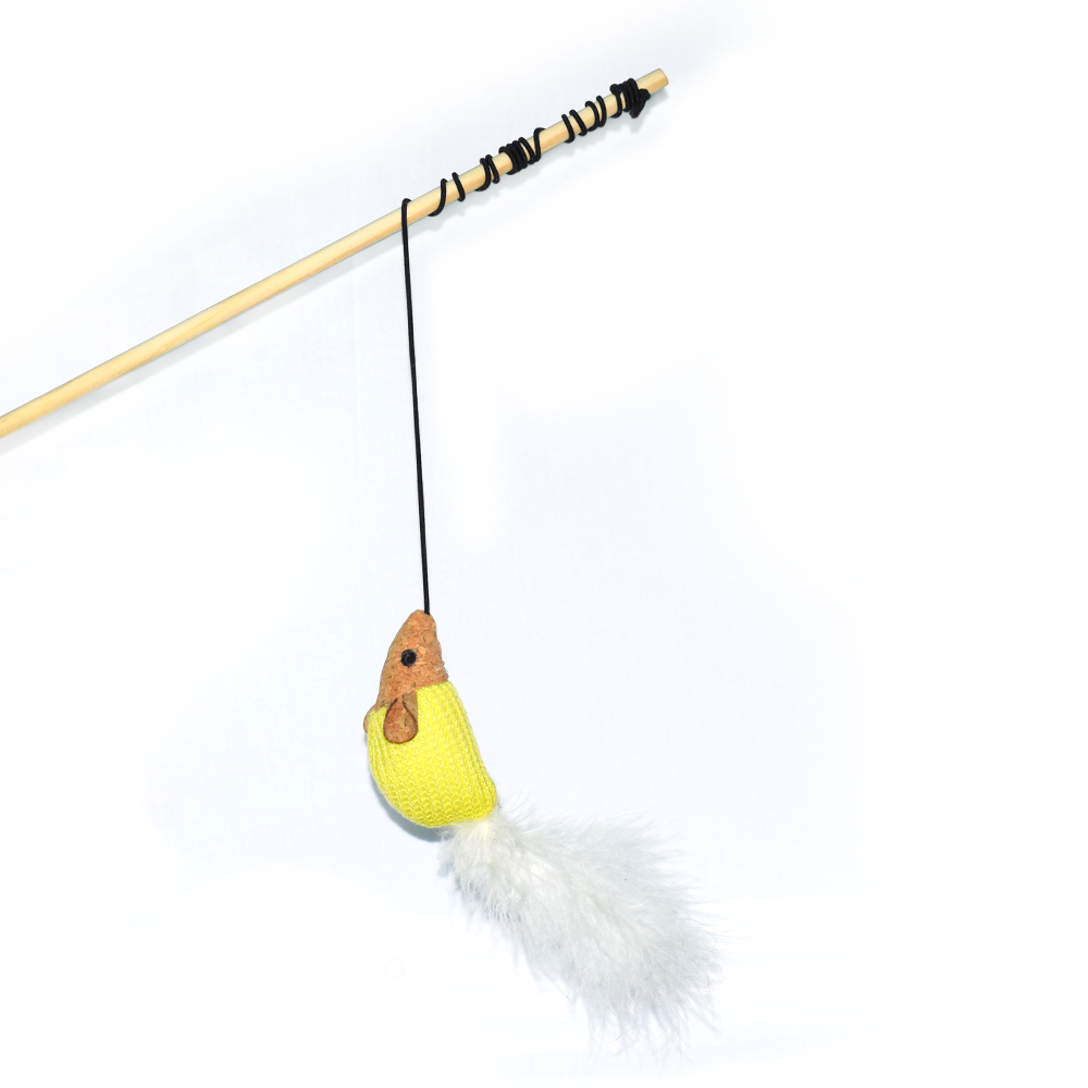 Basil Cat Stick With Mouse Teaser Toy