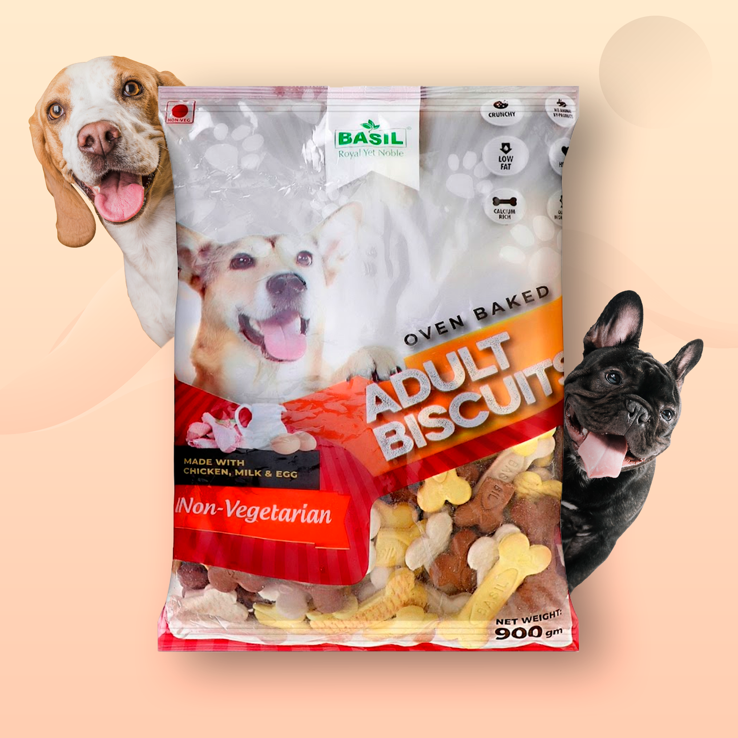 Basil Dog Biscuits, Real Chicken Bone Shaped Training Treat for Adult Dogs, All Breed (900 Grams)