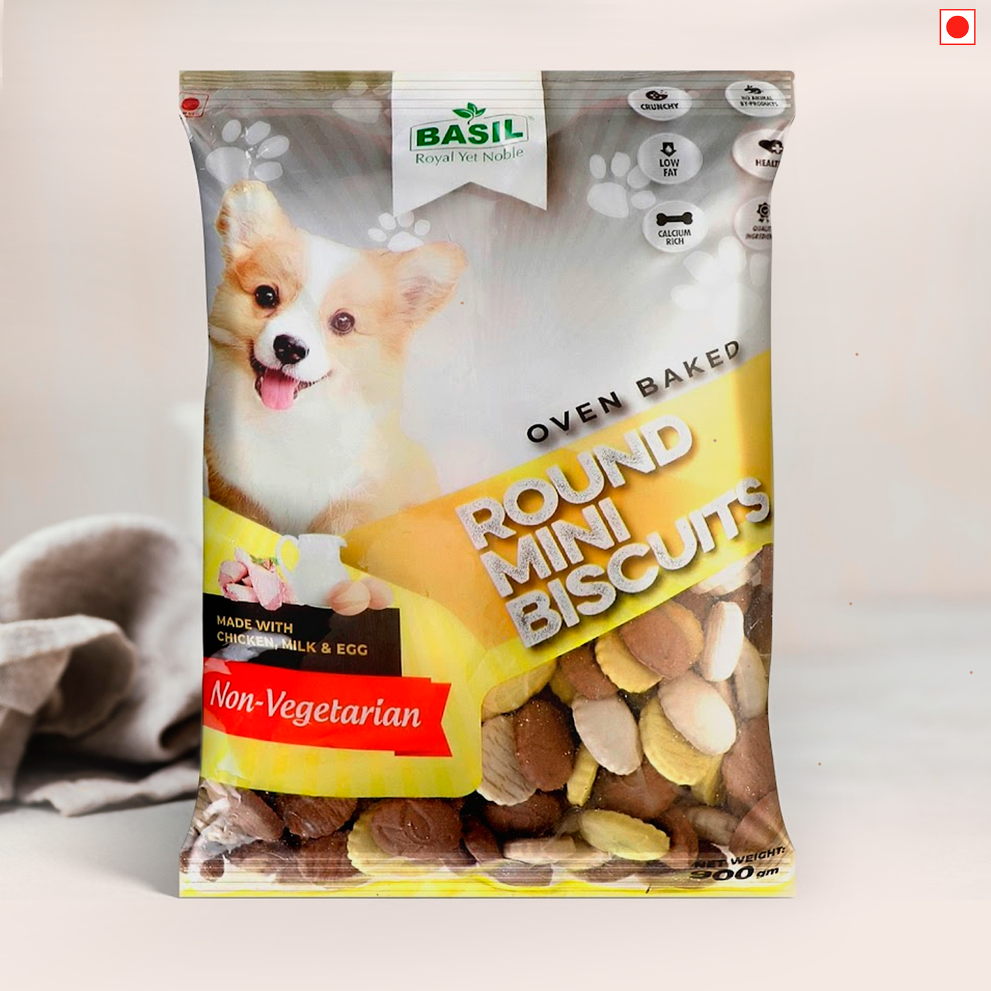 Basil Dog Biscuits, Round Shaped Real Chicken Training Treat for Adult Dogs, Small Breed (900 Grams)