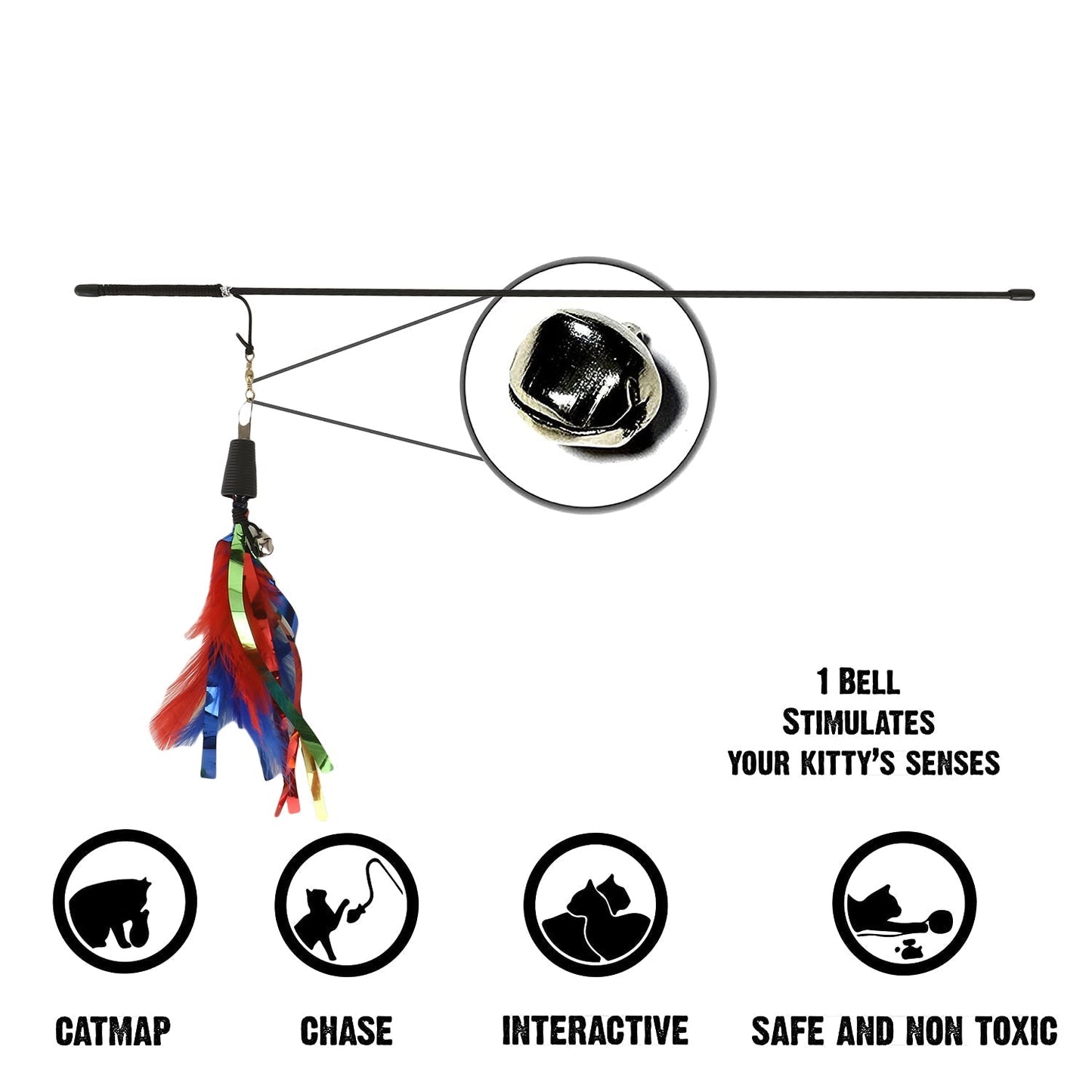 Basil Cat Teaser Stick with Feather and Bell