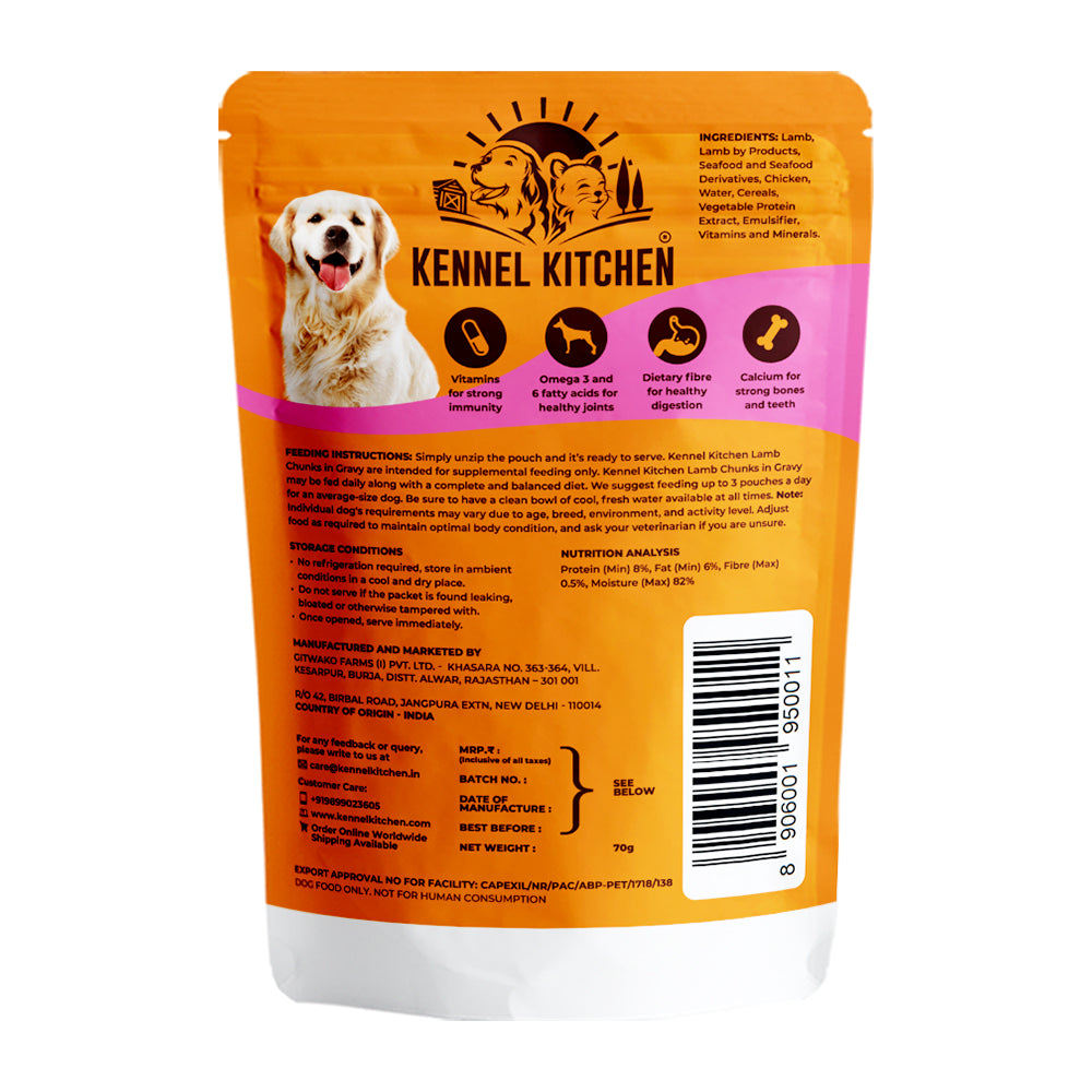 Kennel Kitchen Lamb Chunks in Gravy for Dogs - 80g each x12 units