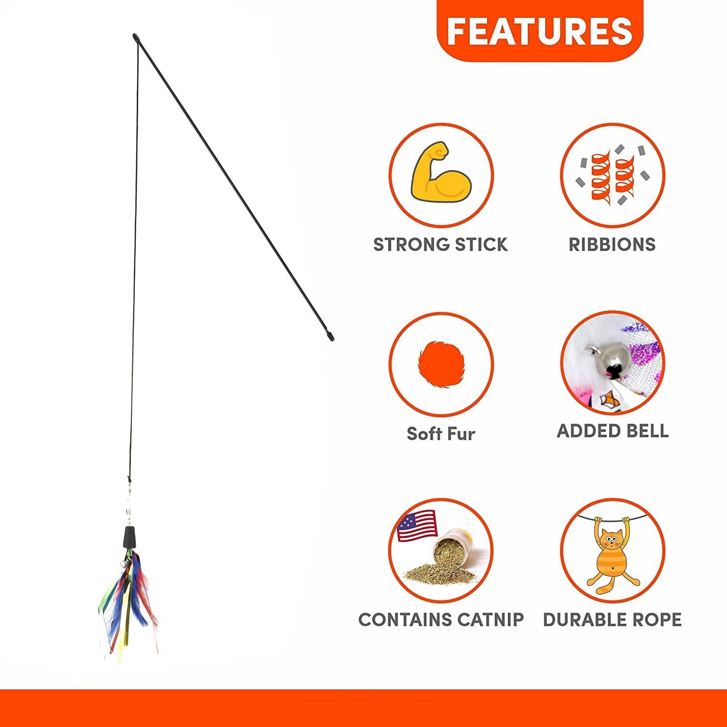 Basil Cat Teaser Stick with Feather and Bell