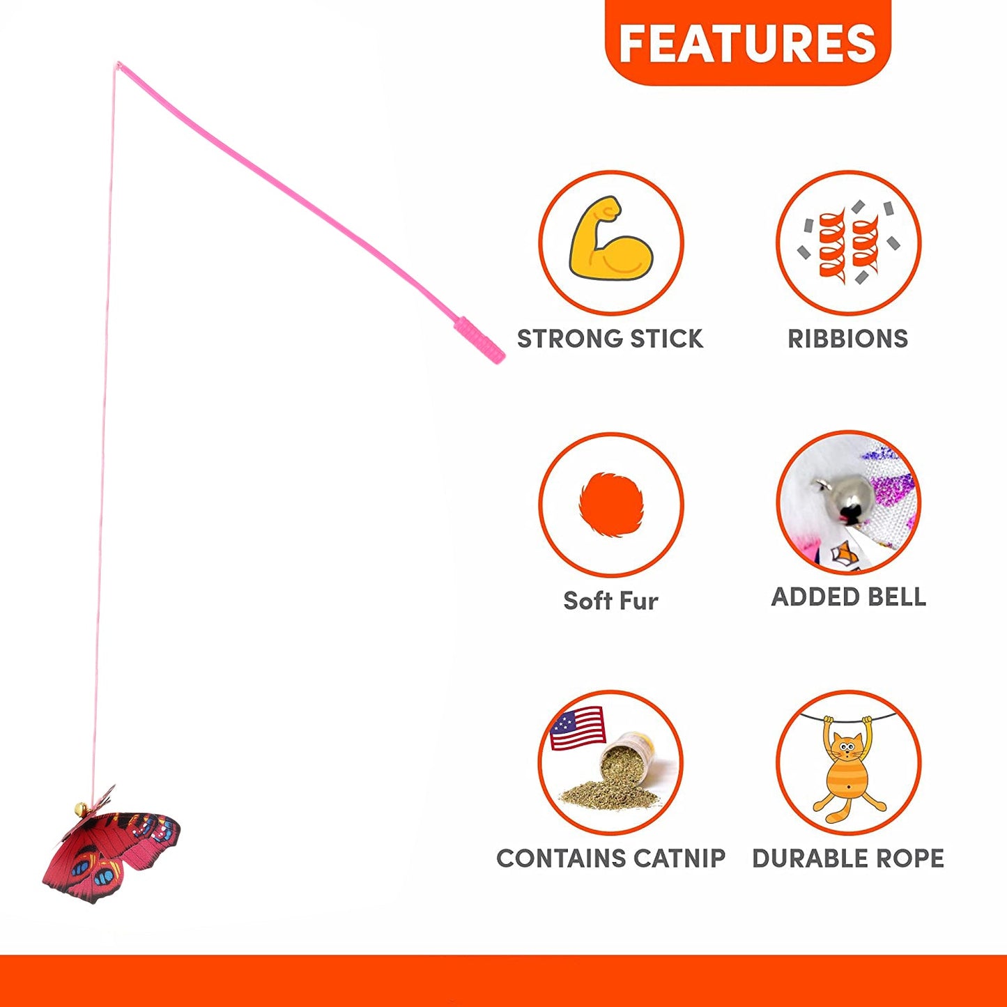 Basil Cat Teaser Stick with Butterfly and Bell