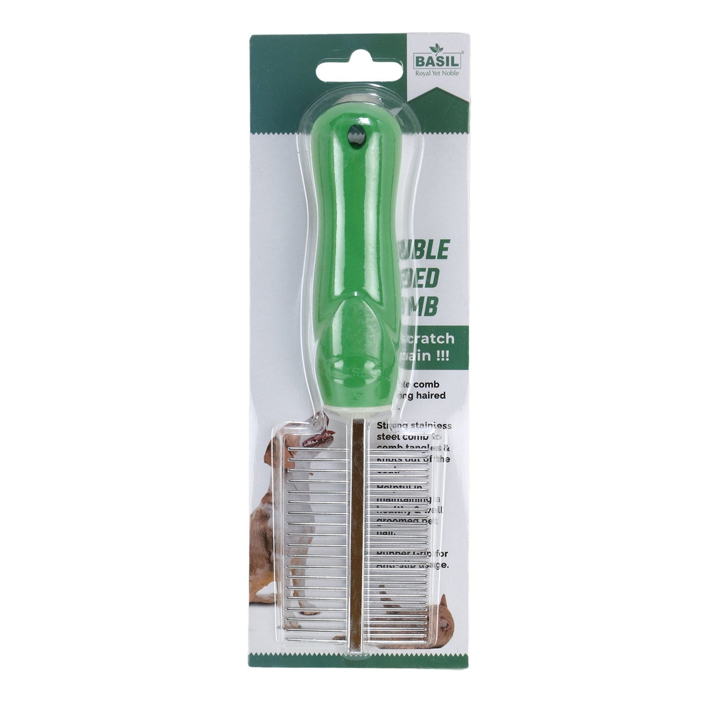 Basil Double Sided Pet Grooming Comb with Handle for Easy Grip