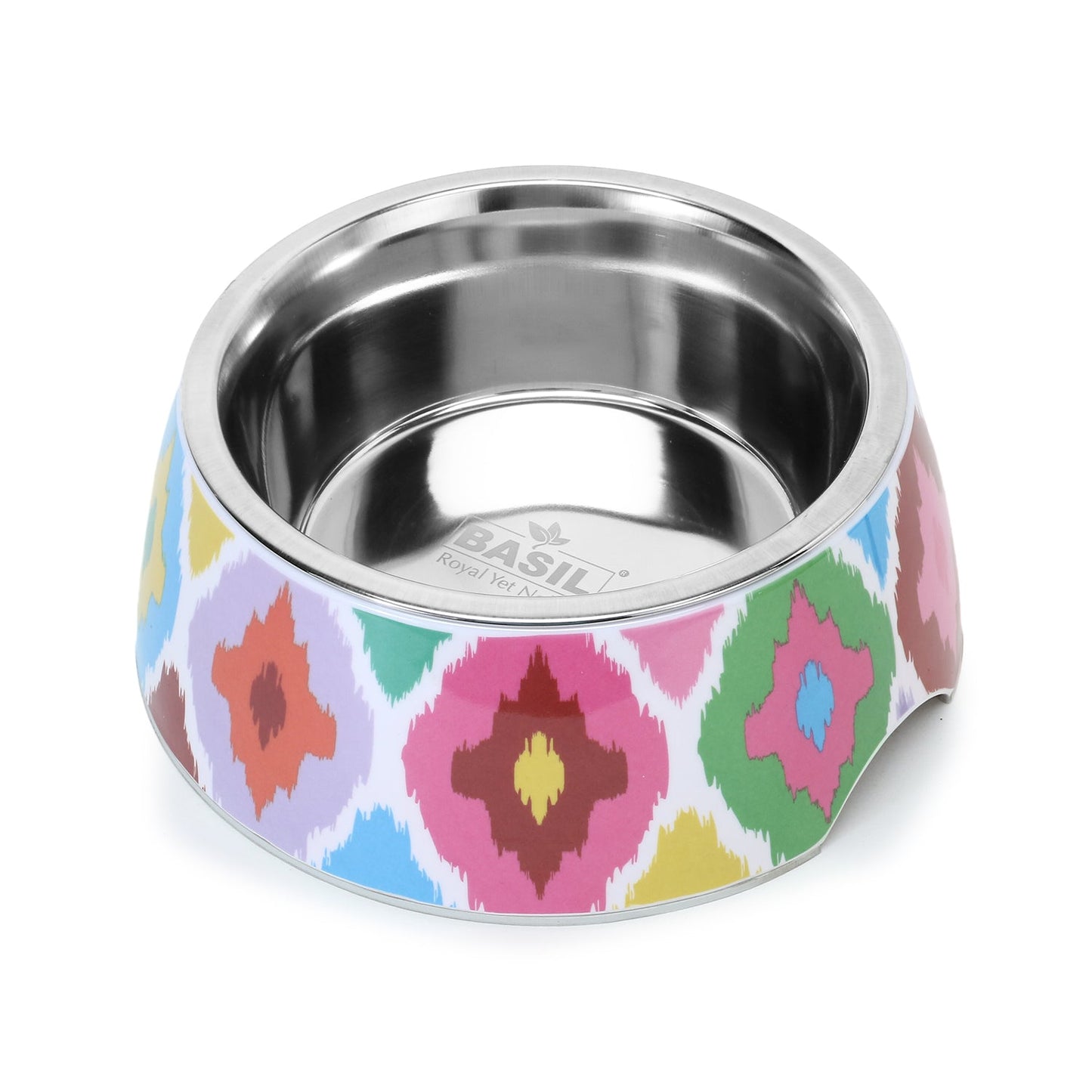 Basil Ikkat Pet Feeding Bowl, Stainless Steel & Melamine