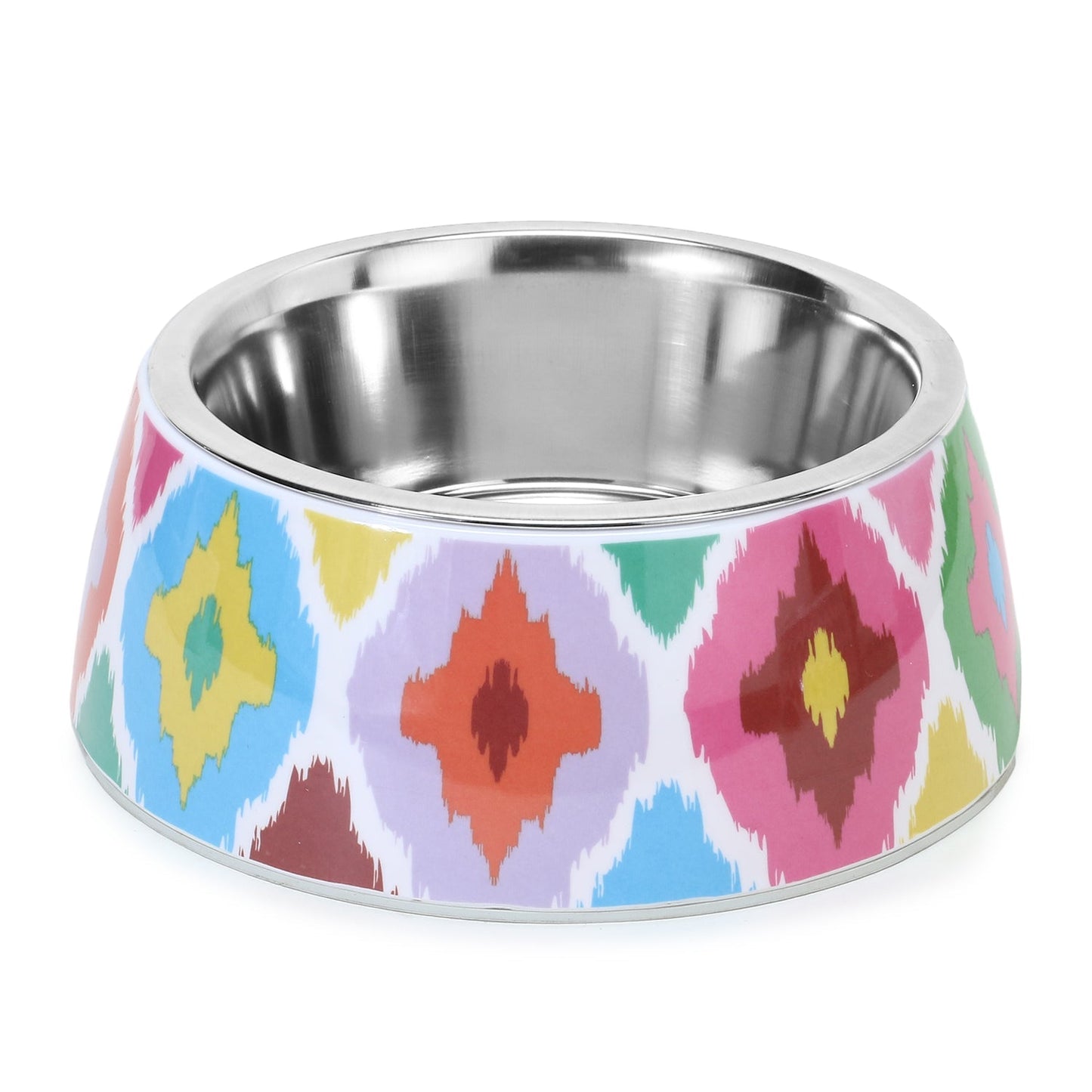 Basil Ikkat Pet Feeding Bowl, Stainless Steel & Melamine