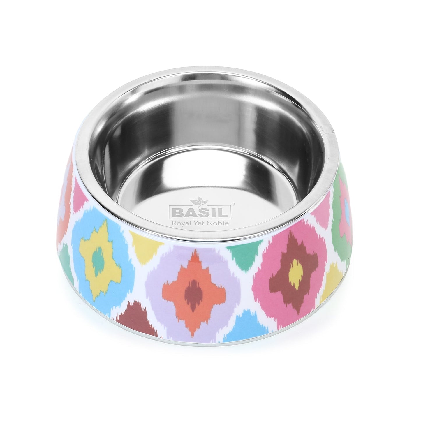 Basil Ikkat Pet Feeding Bowl, Stainless Steel & Melamine