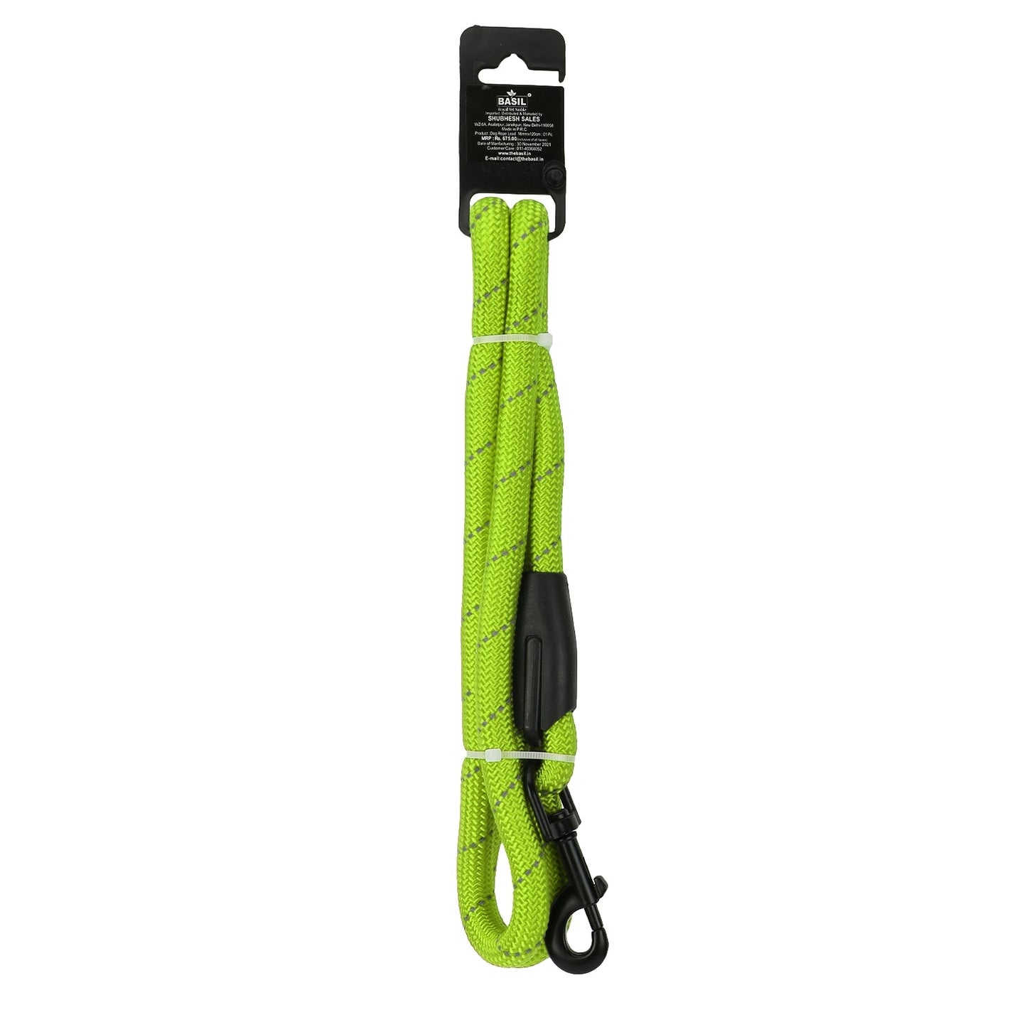 BASIL Rope Leash for Dogs, 4 Feet (Solid Green)