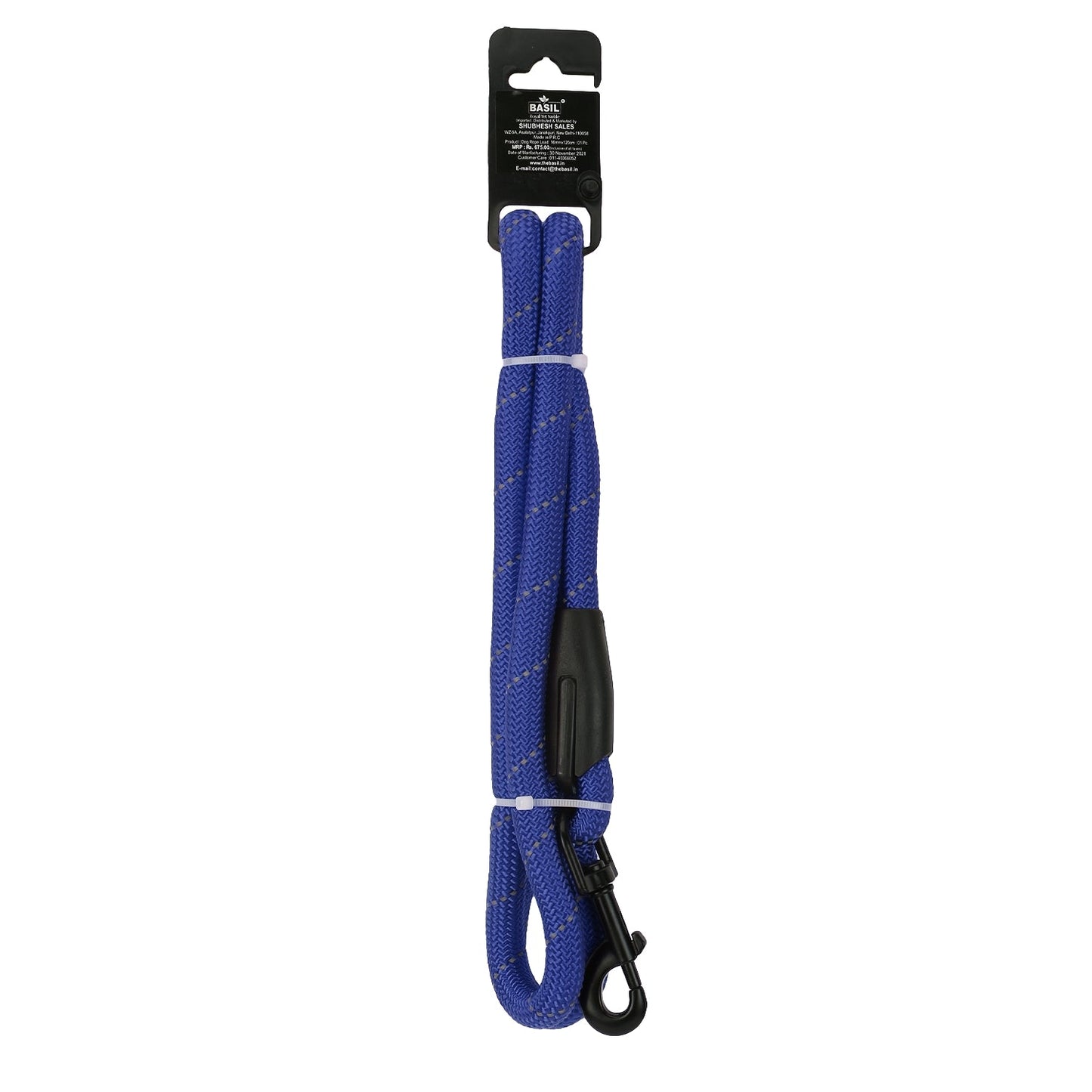BASIL Rope Leash for Dogs, 4 Feet (Solid Blue)