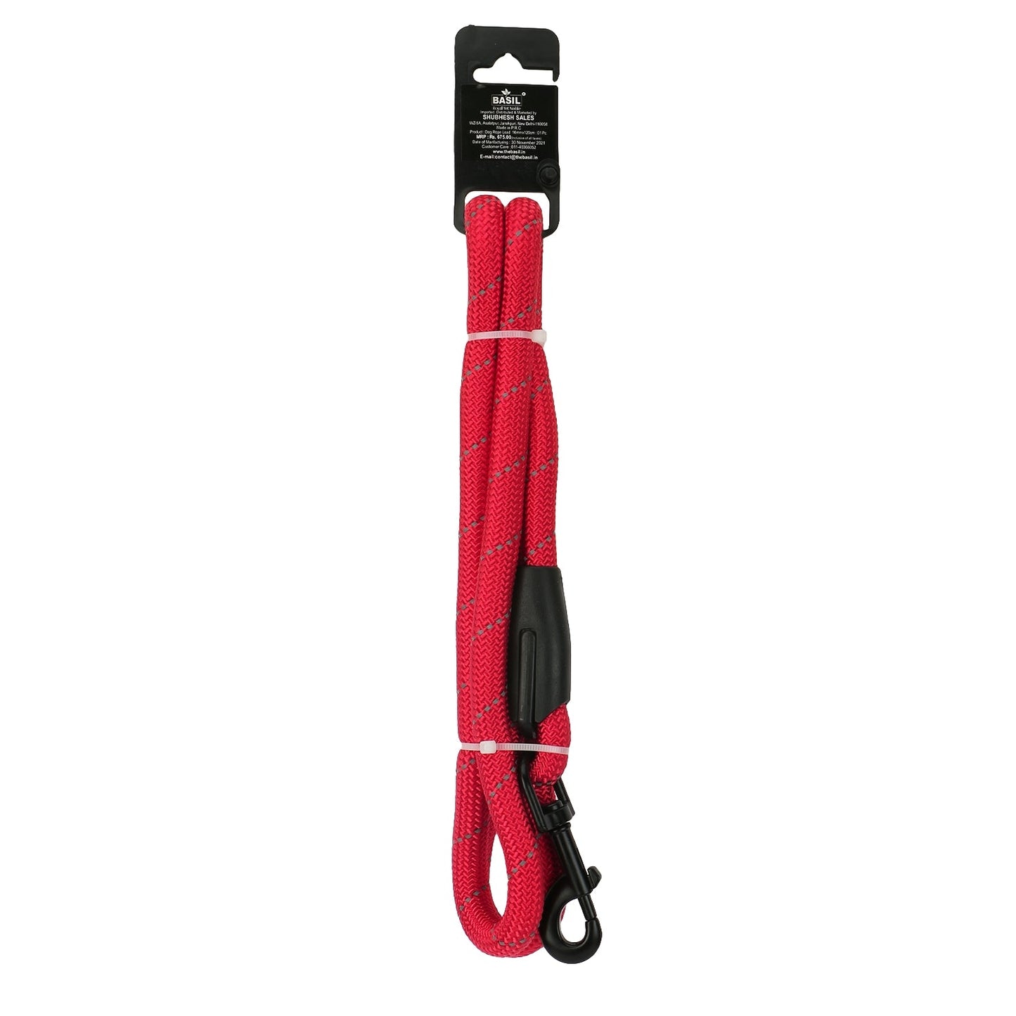 BASIL Rope Leash for Dogs, 4 Feet (Solid Red)