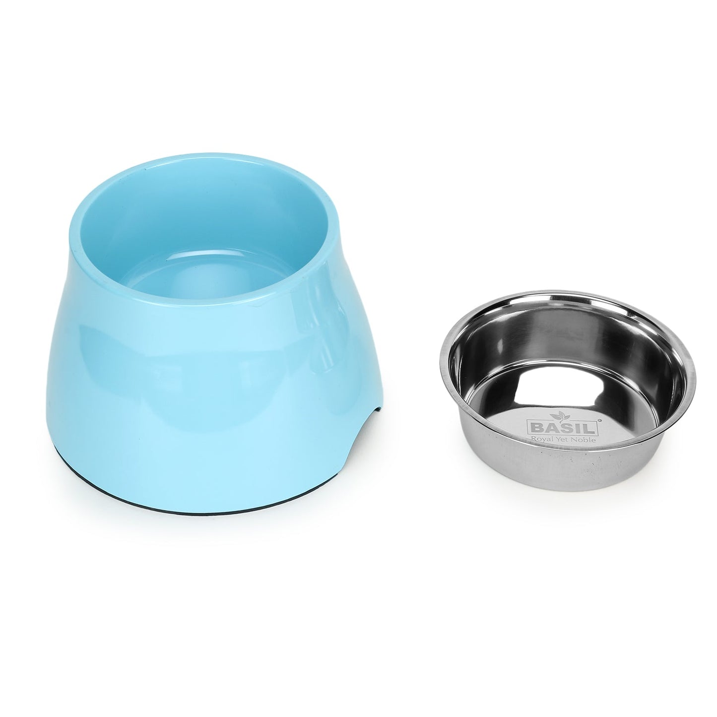 Basil Elevated Melamine and Stainless Steel Pet Feeding Bowls for Bigger Ears Dogs, 600ml (Blue)