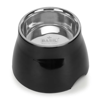 Basil Elevated Melamine and Stainless Steel Pet Feeding Bowls for Bigger Ears Dogs, 600ml (Black)