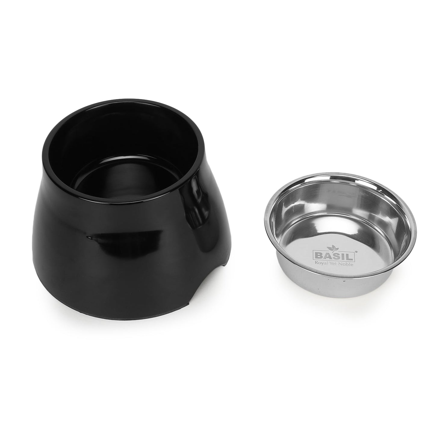 Basil Elevated Melamine and Stainless Steel Pet Feeding Bowls for Bigger Ears Dogs, 600ml (Black)