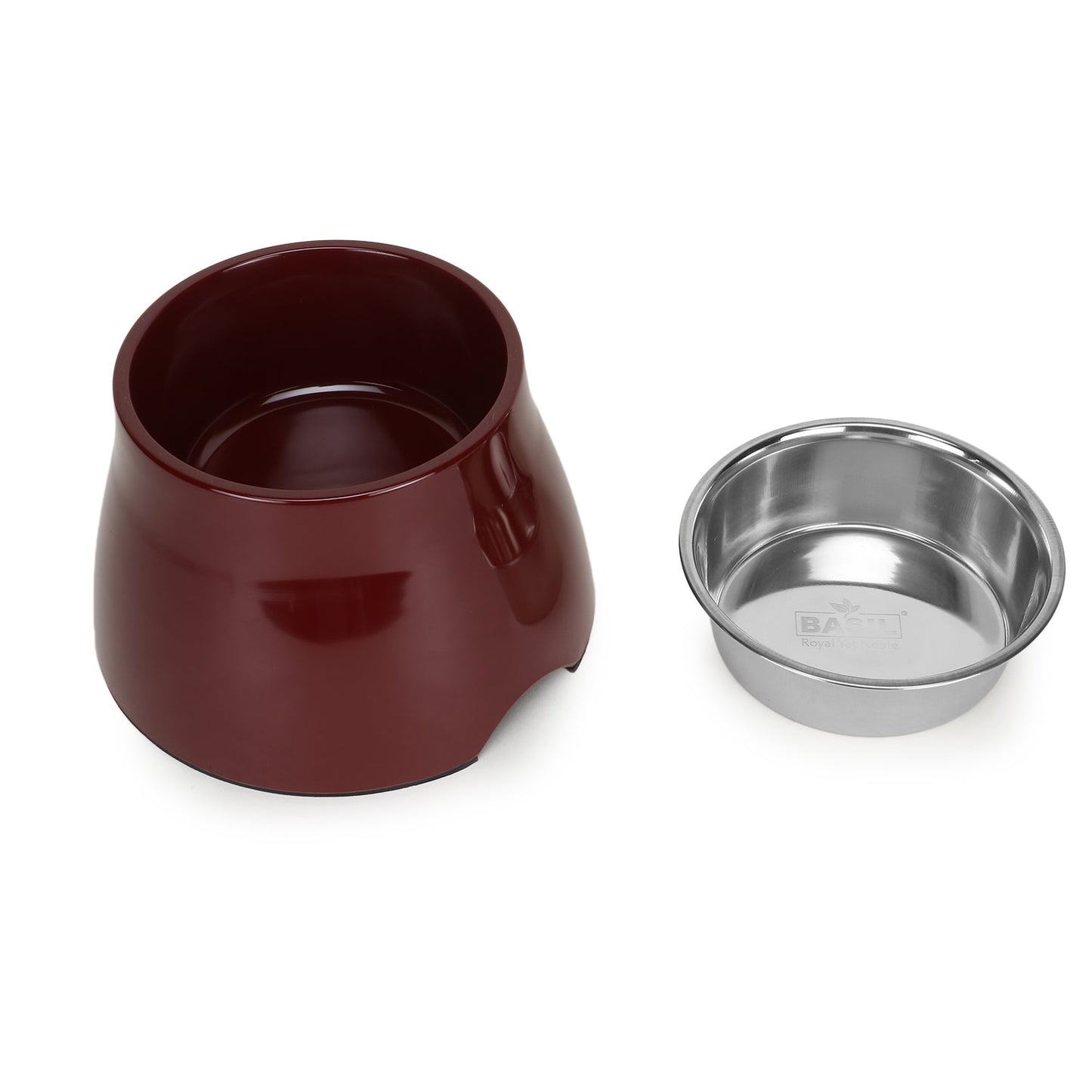 Basil Elevated Melamine and Stainless Steel Pet Feeding Bowls for Bigger Ears Dogs (Wine)