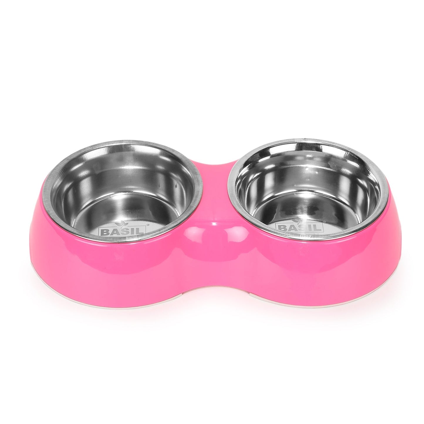 Basil Melamine Double Dinner Set Pet Feeding Bowls for food and water (Pink)