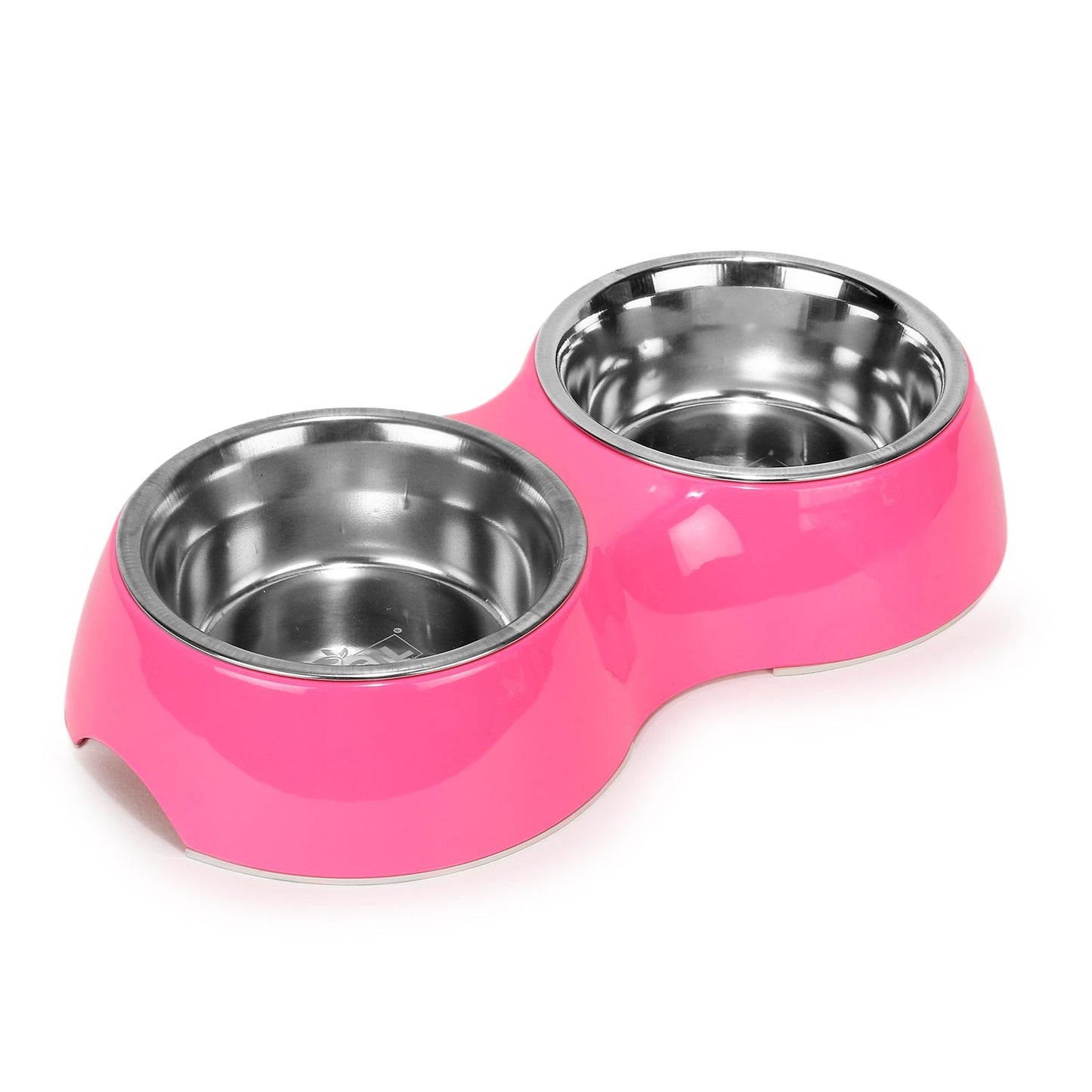 Basil Melamine Double Dinner Set Pet Feeding Bowls for food and water (Pink)