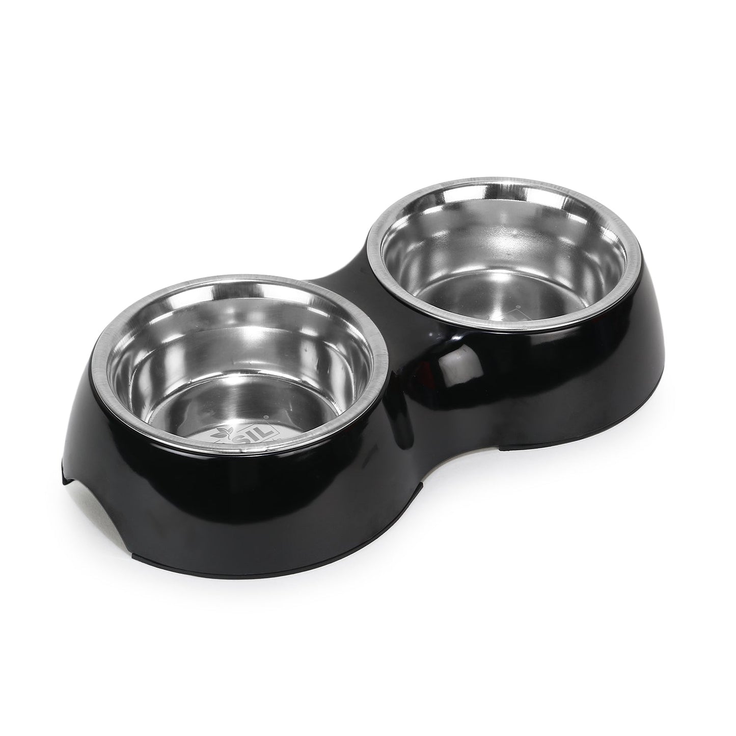 Basil Melamine Double Dinner Set Pet Feeding Bowls for Food and Water (Black)