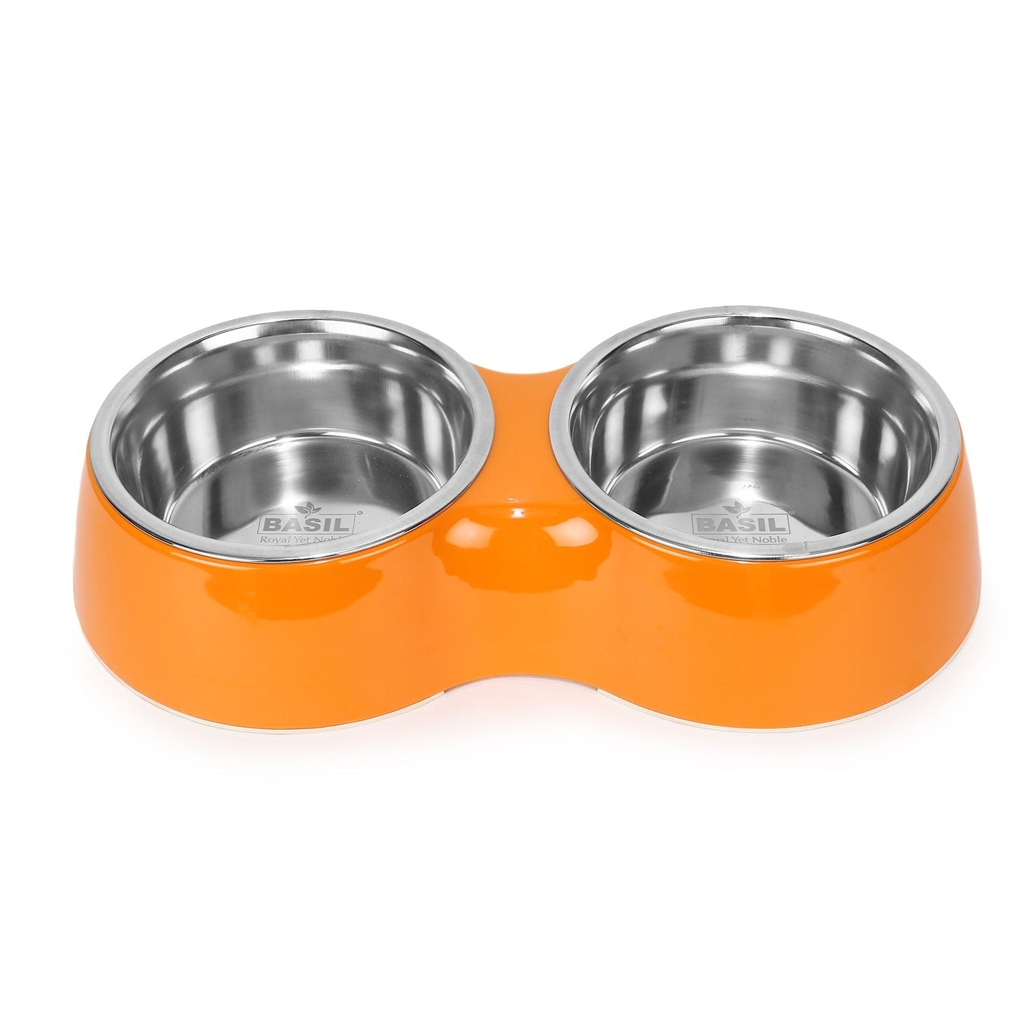 Basil Melamine Double Dinner Set Pet Feeding Bowls for food and water (Orange)