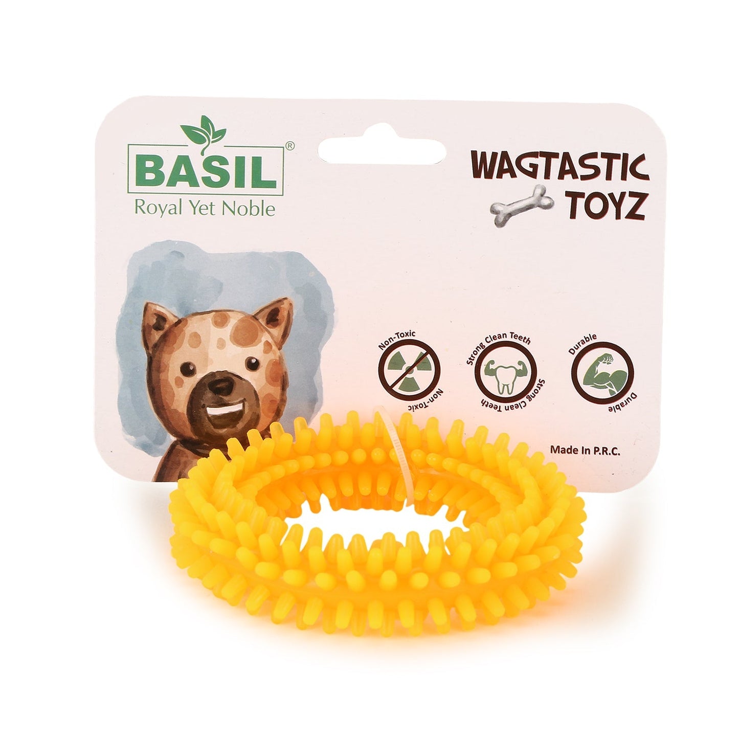 Basil Dog Chew Toy, Spiked Ring (Orange)