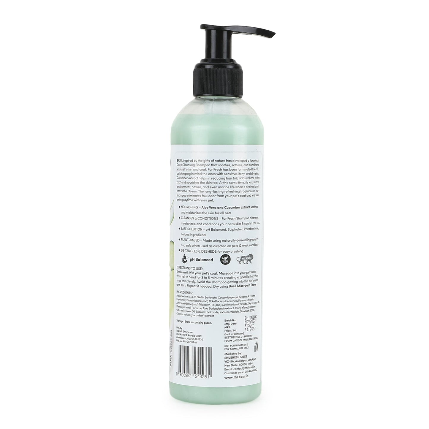 Basil Fur Fresh Aloe Vera & Cucumber Vegan Shampoo for Dogs, 300ml