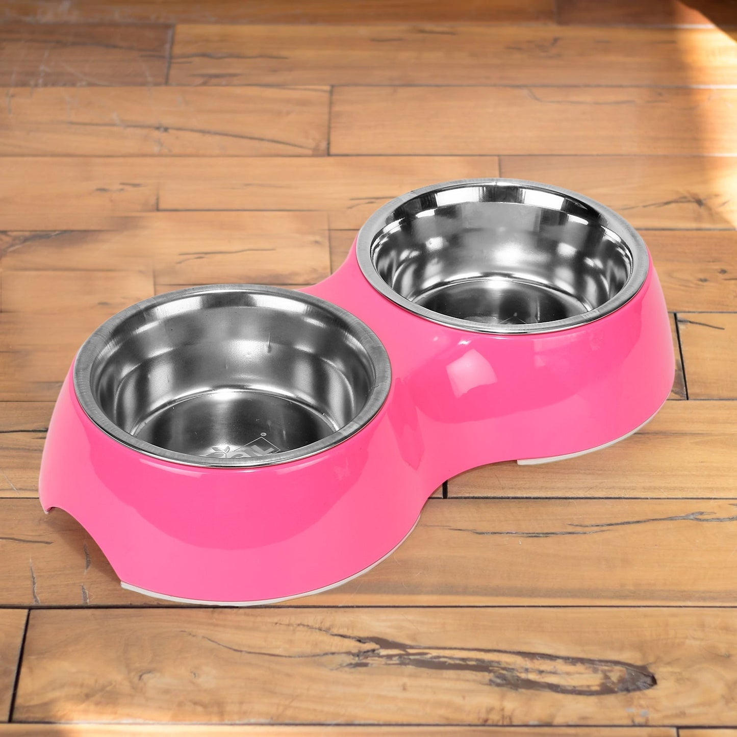 Basil Melamine Double Dinner Set Pet Feeding Bowls for food and water (Pink)