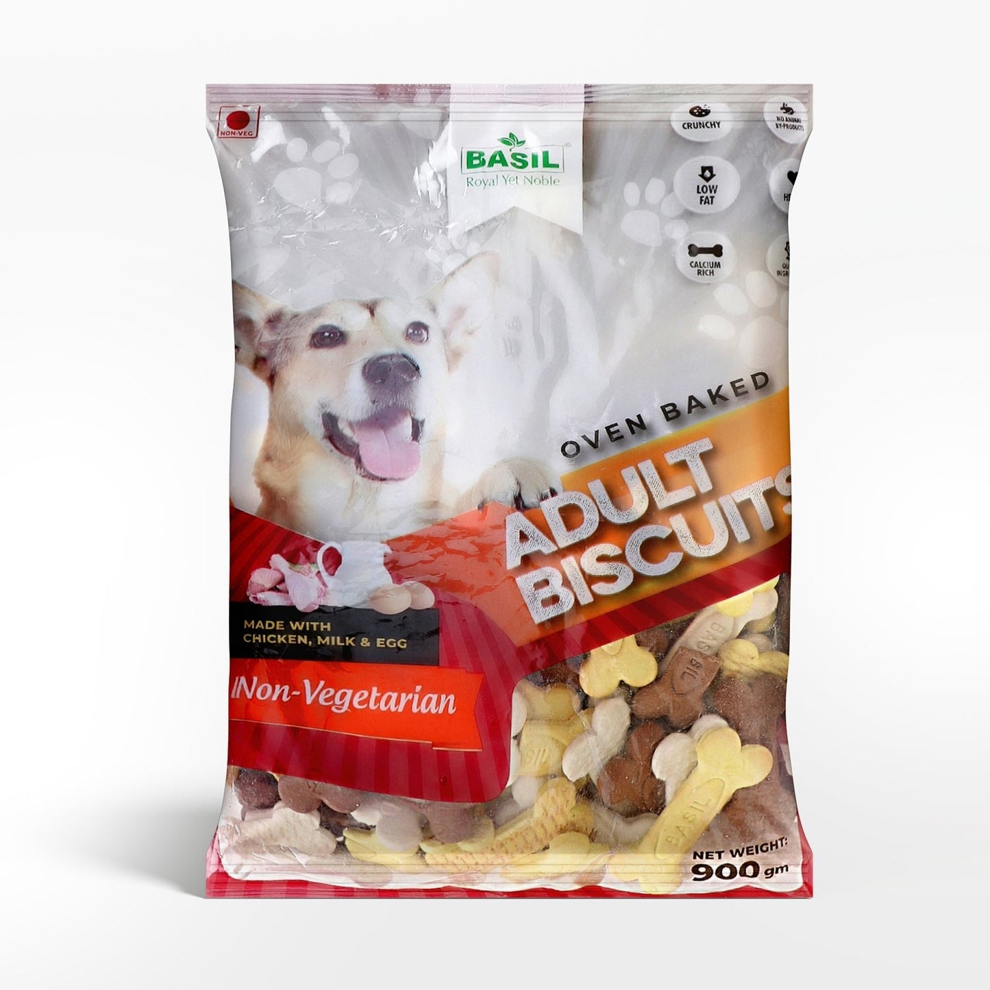 Basil Dog Biscuits, Real Chicken Bone Shaped Training Treat for Adult Dogs, All Breed (900 Grams)