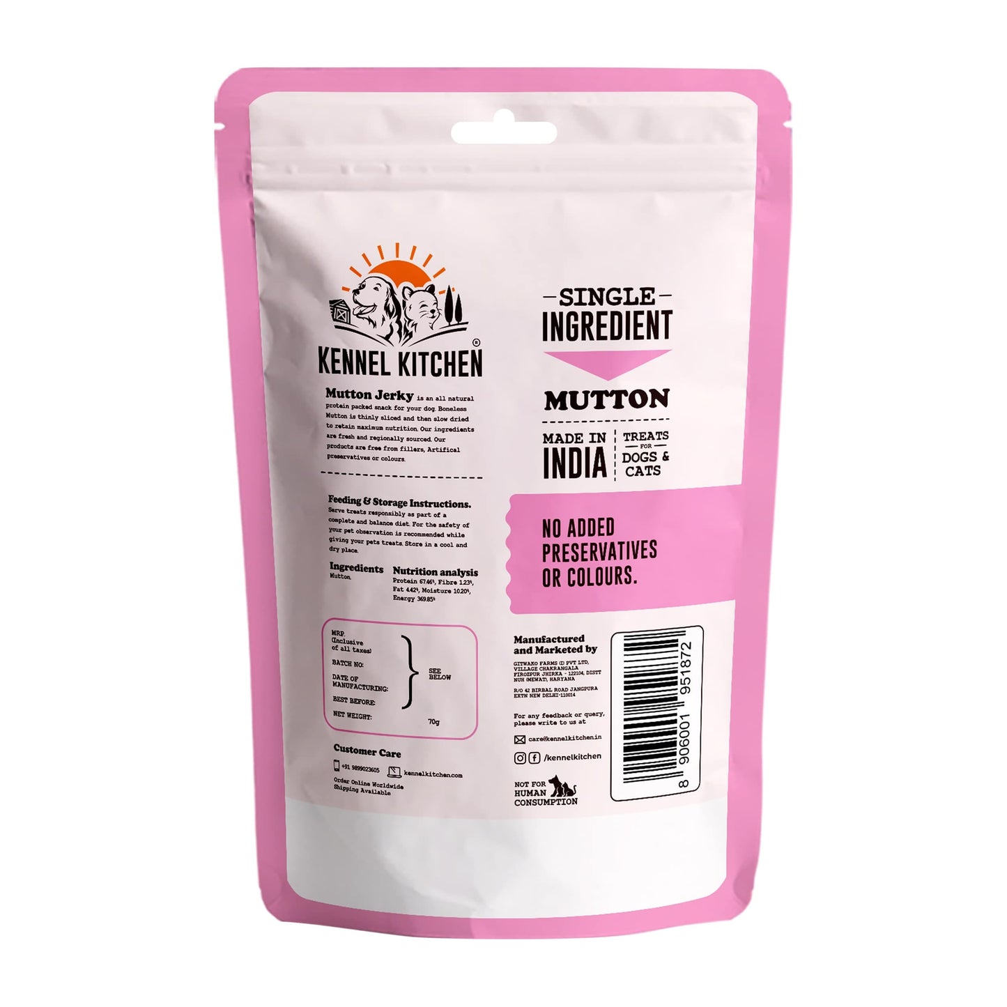Kennel Kitchen Mutton Jerky For Dogs - 70g each (pack of 3)