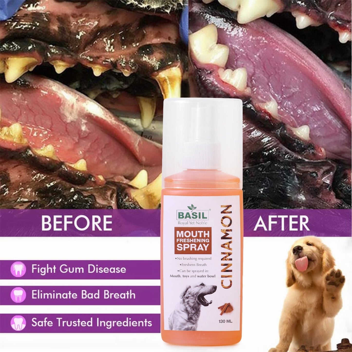 Basil Cinnamon Mouth Freshening Spray for Dogs, 130ml