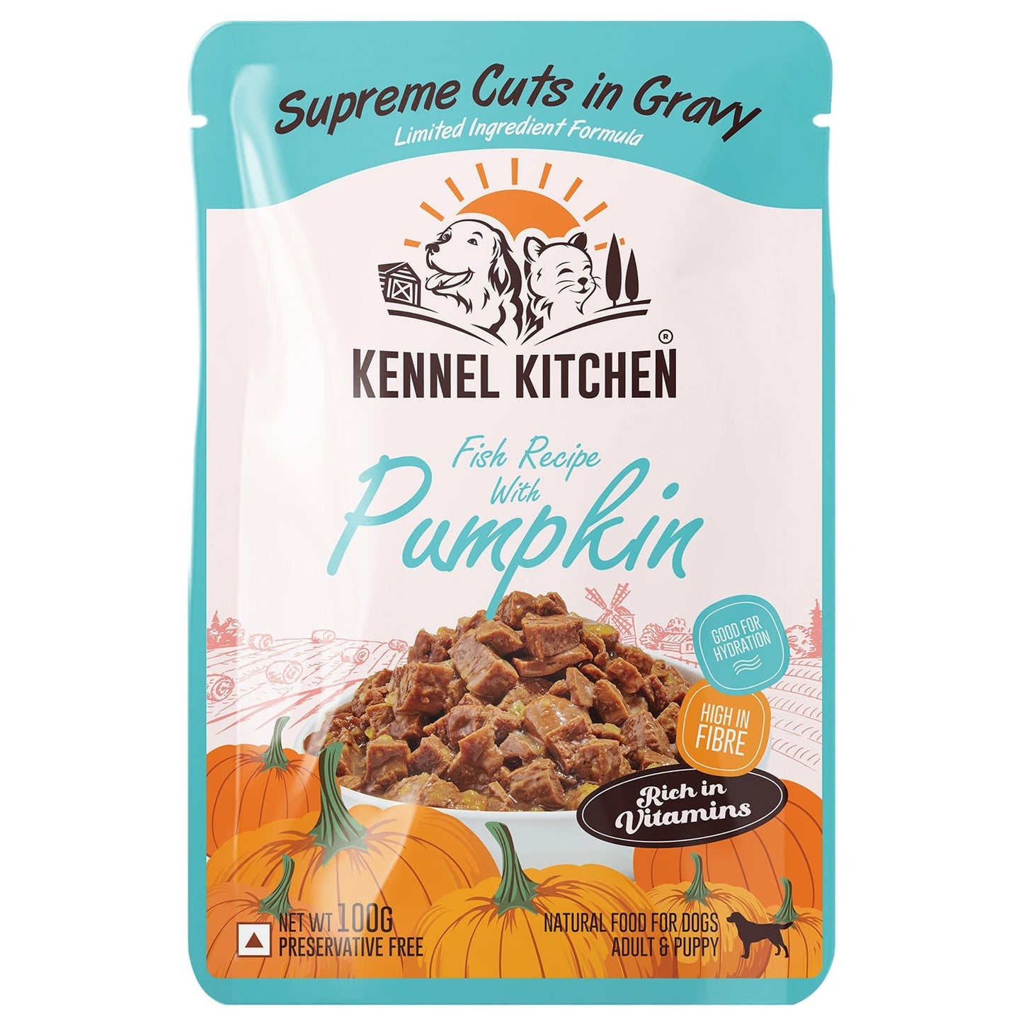 Kennel Kitchen Supreme Cuts in Gravy Fish With Pumpkin For Dogs - 100g each (Pack of 12)