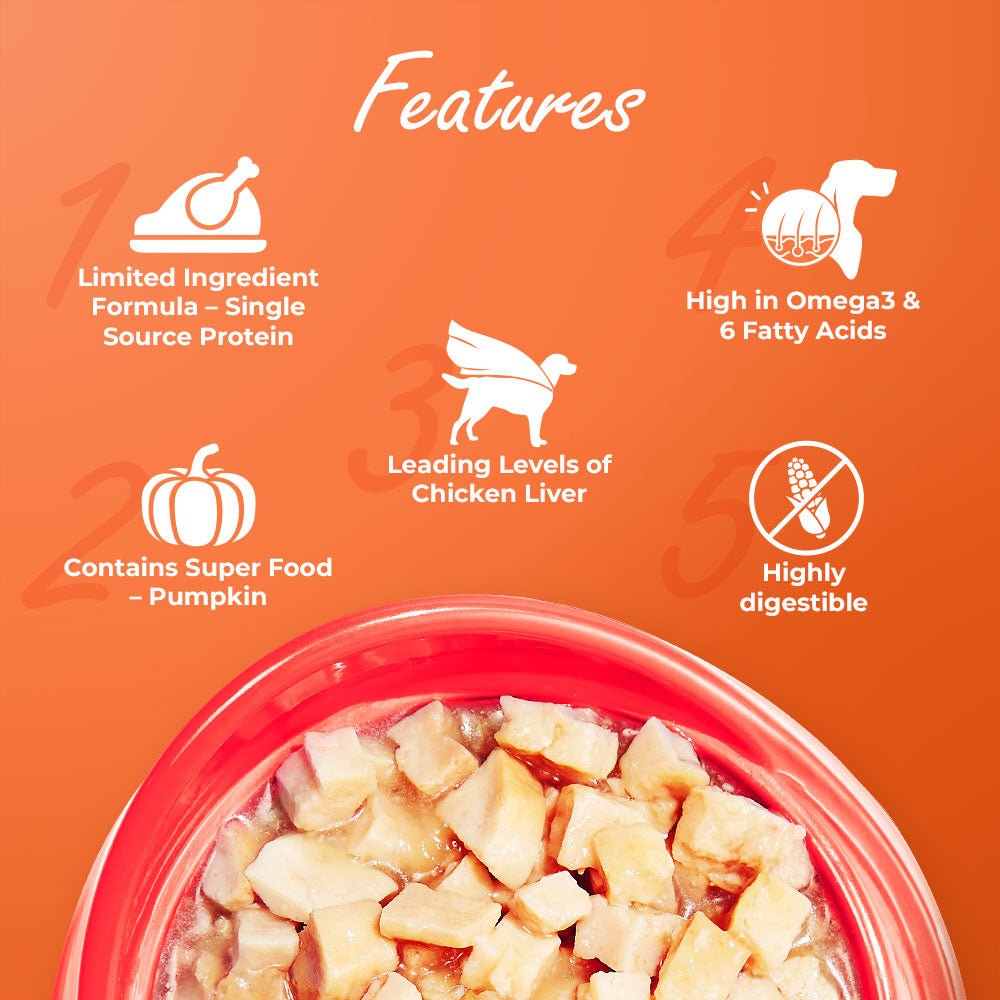 Kennel Kitchen Supreme Cuts in Gravy Chicken Liver With Pumpkin For Dogs - 100g each (Pack of 12)