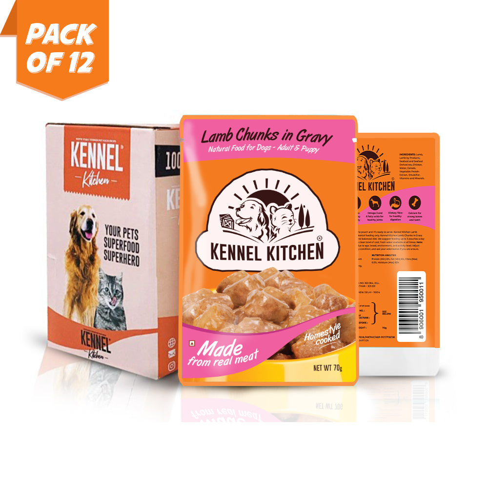 Kennel Kitchen Lamb Chunks in Gravy for Dogs - 80g each x12 units