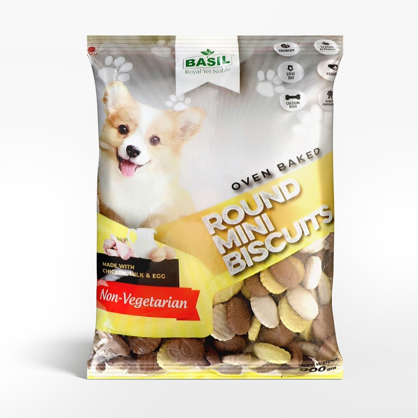 Basil Dog Biscuits, Round Shaped Real Chicken Training Treat for Adult Dogs, Small Breed (900 Grams)