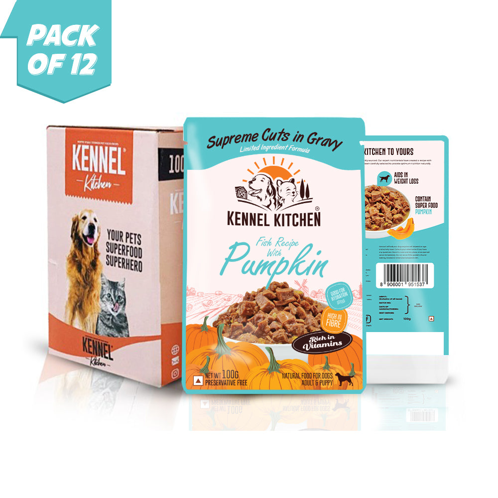 Kennel Kitchen Supreme Cuts in Gravy Fish With Pumpkin For Dogs - 100g each (Pack of 12)