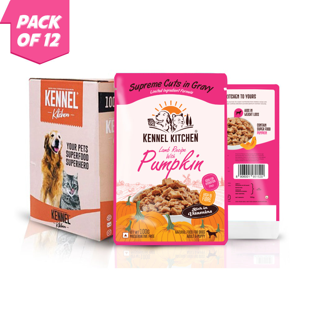 Kennel Kitchen Supreme Cuts in Gravy Lamb With Pumpkin For Dogs - 100g each (Pack of 12)