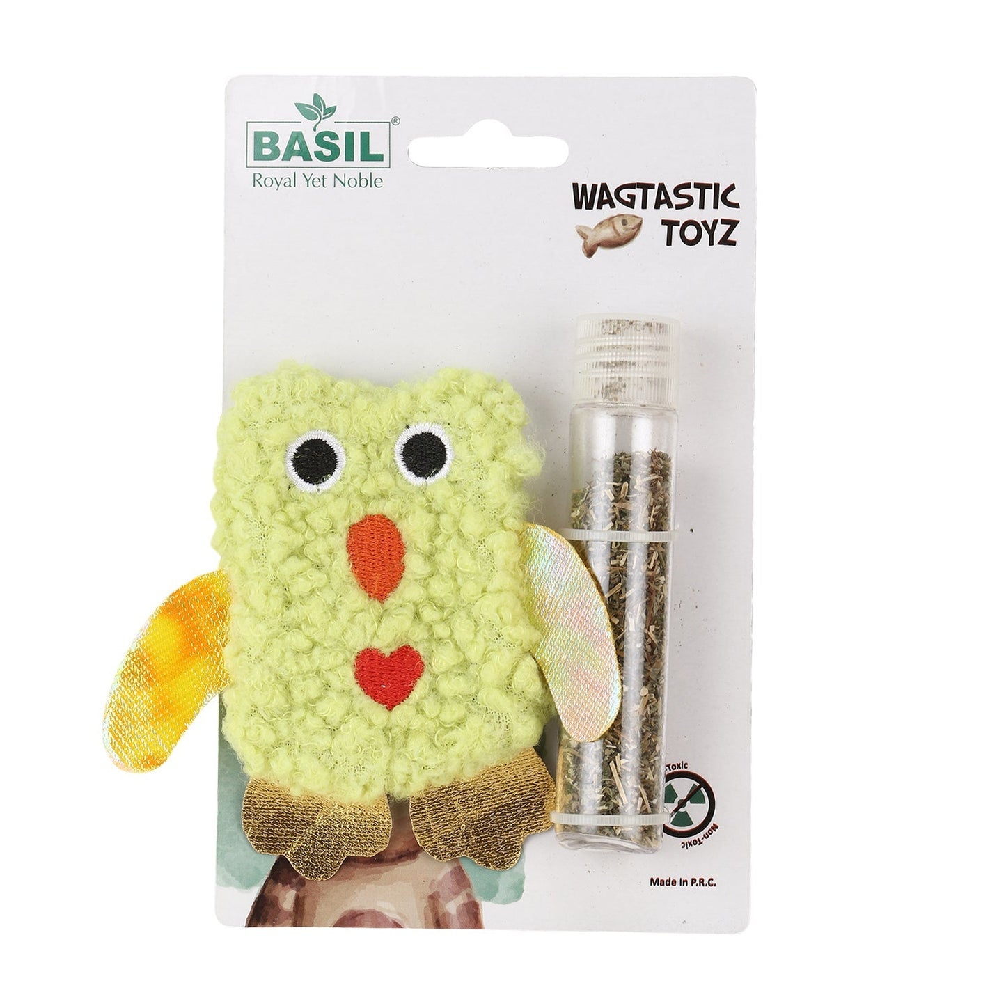 Basil Cat Plush Toy with Cat Nip for Stuffing (Yellow)