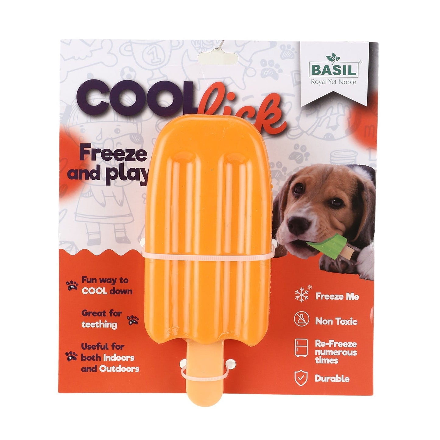 Basil Cool Lick Silicon Ice-Cream Pet Toy, Freeze and Play (Orange)