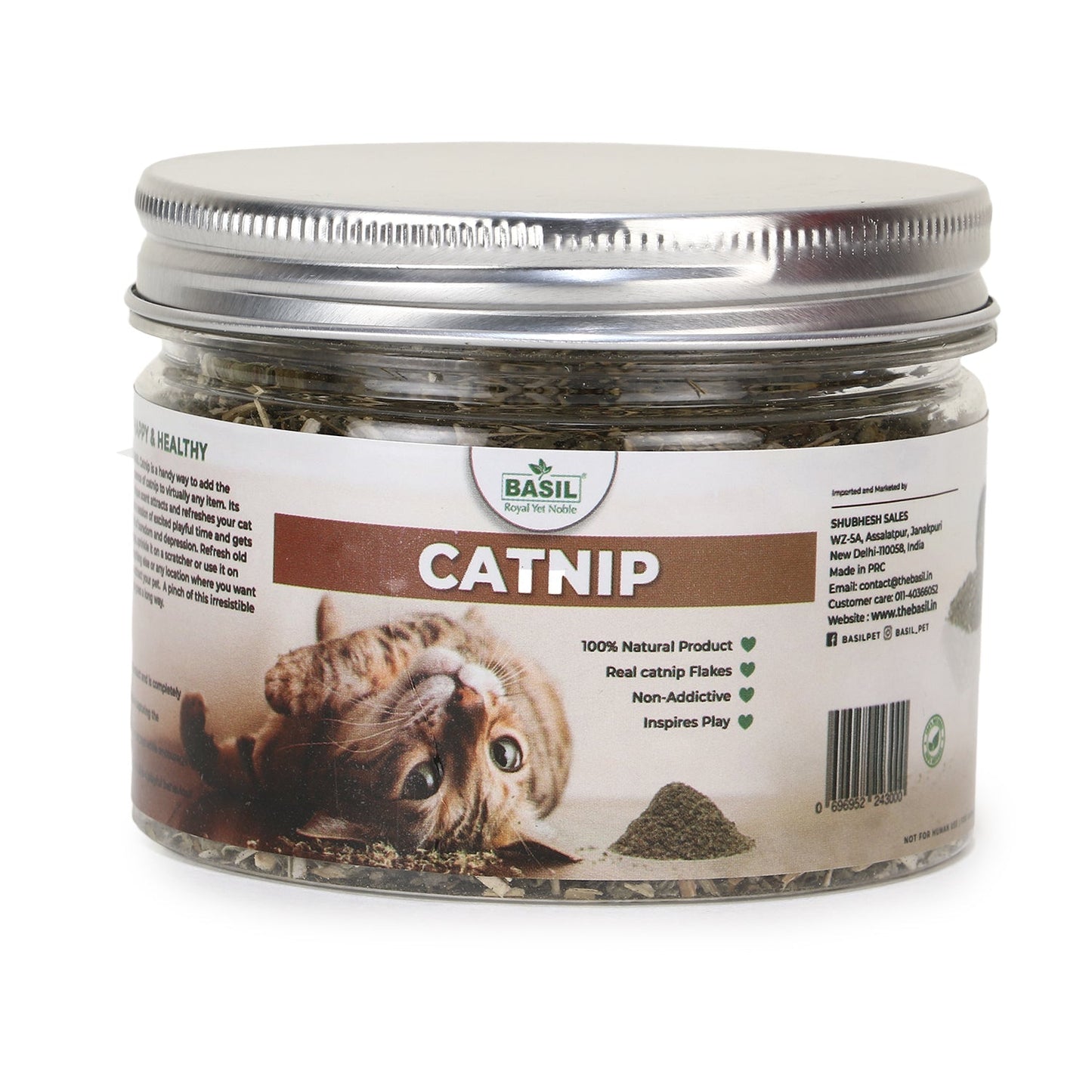 Basil Catnip Jar for Kittens & Cats, Pure & Natural Cat Nip