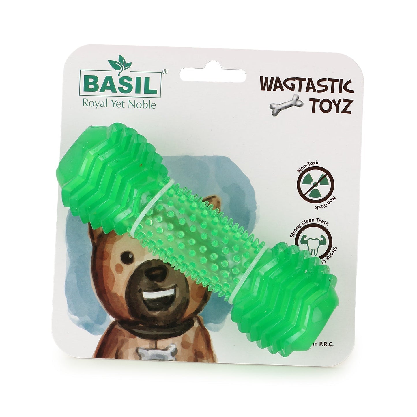 Basil Green Dumbbell Toy with Hollow Centre for Treats